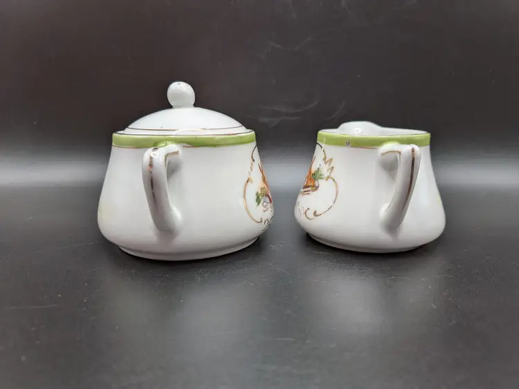 Hand Painted Nippon Antique Childs Creamer & Sugar Set with Rabbit Peter Rabbit Image