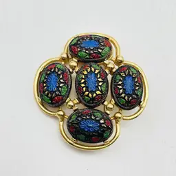 SARAH COVENTRY Light Of The East Brooch Gold Tone Enameled Floral Vintage Pin 11918