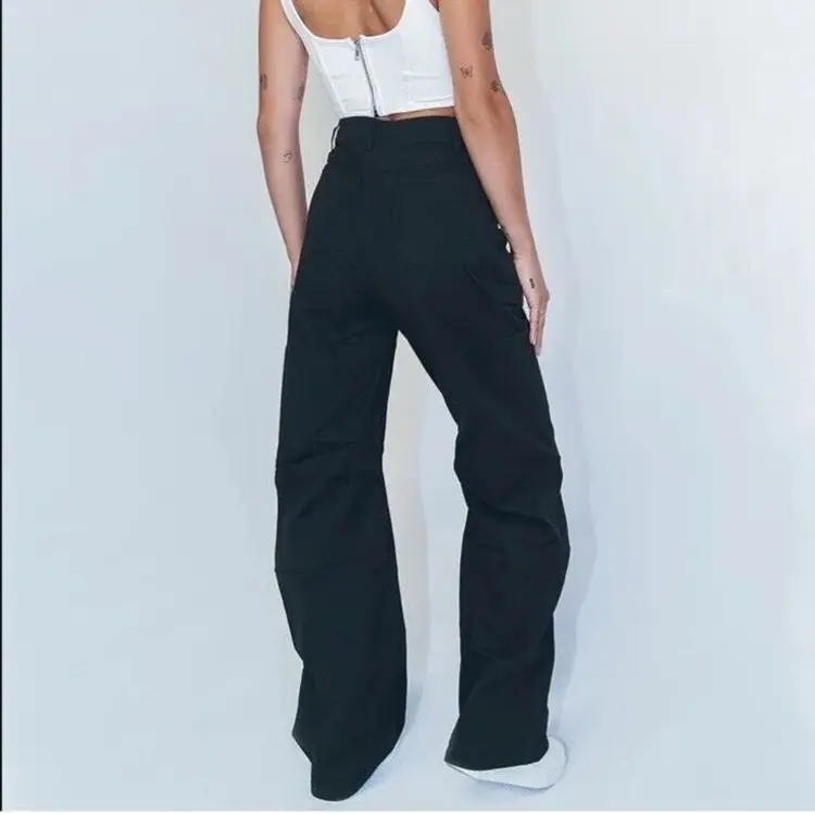 NWOT Revolve Lioness Miami Vice Cargo  Pockets Pant Black Barrel Legs Size SM $99