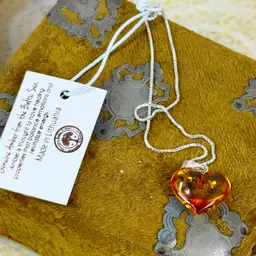 Sterling Silver Amber Heart Necklace