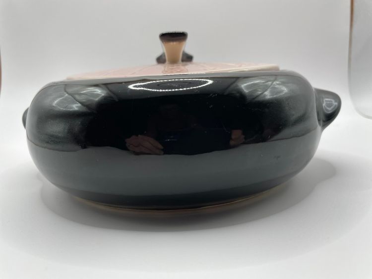 VTG Shawnee Kenwood Pottery 1950s Sundial Pink Black Casserole Dish Art Deco MCM