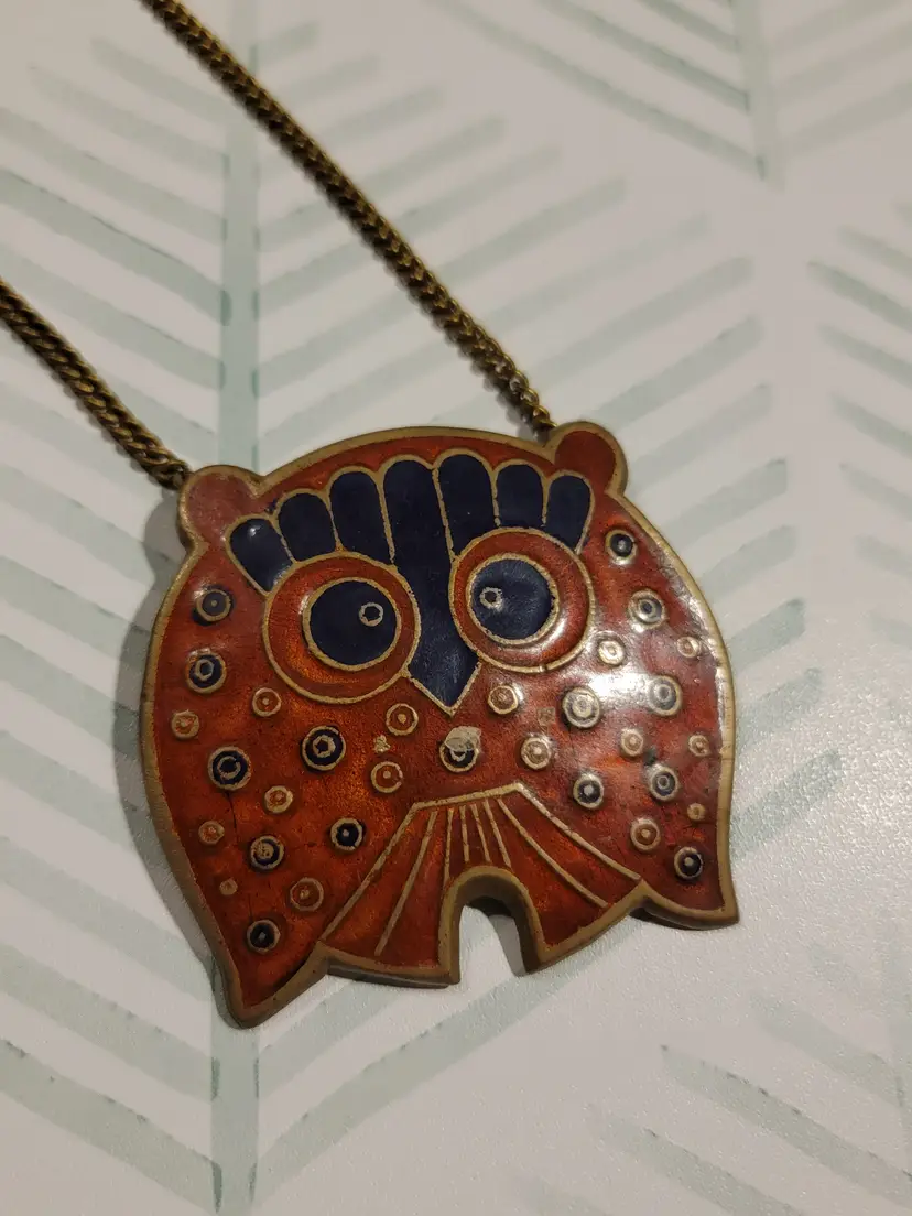 Vintage Lee Bernay Designs Enamel Owl Pendant