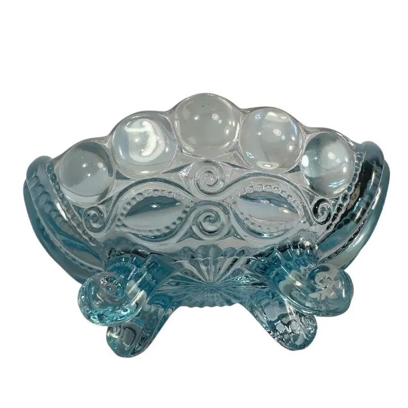 Mosser Eye Winker Blue Opalescent Jam Candy Nut Jewelry Caddie Dish New