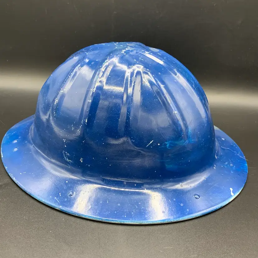Vintage Metal Hard Hat BF McDonald Co. Los Angeles Painted Blue No Liner4 Patents
