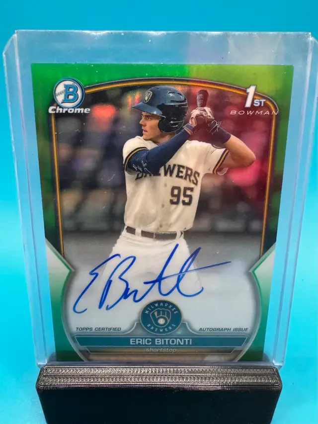 Eric Bitonti 1st Bowman Chrome Green Refractor Auto /99 Milwaukee Brewers