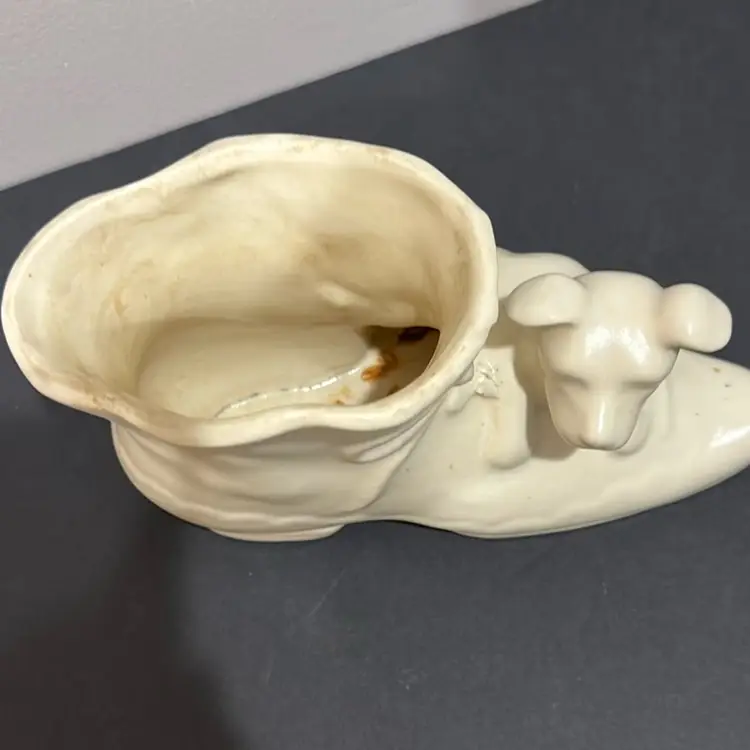 Vintage Ceramic Boot And Puppy Planter