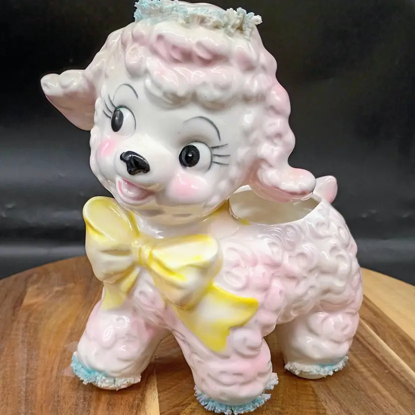 VTG Relpo Samson Import Co Spaghetti Ceramic Pink Lamb Planter 1961 #431A Japan.