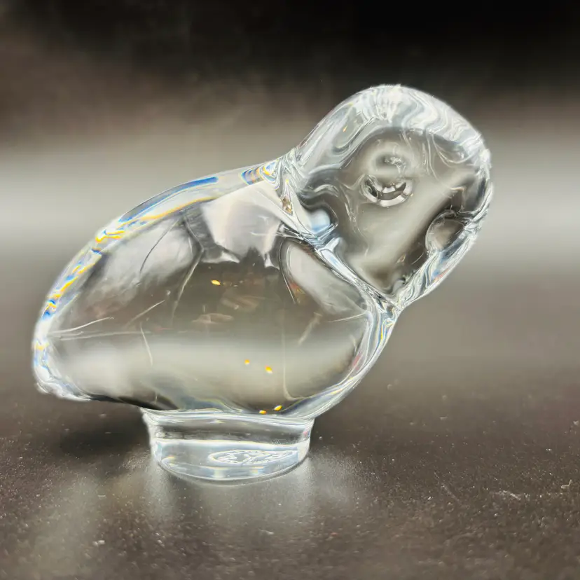 Vintage Baccarat Clear Crystal Owl Figurine Made in France Acid Etched Mark Art Glass