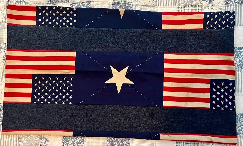 Handmade Patriotic Red White Blue American Flag Pillow Cover Button Closure 