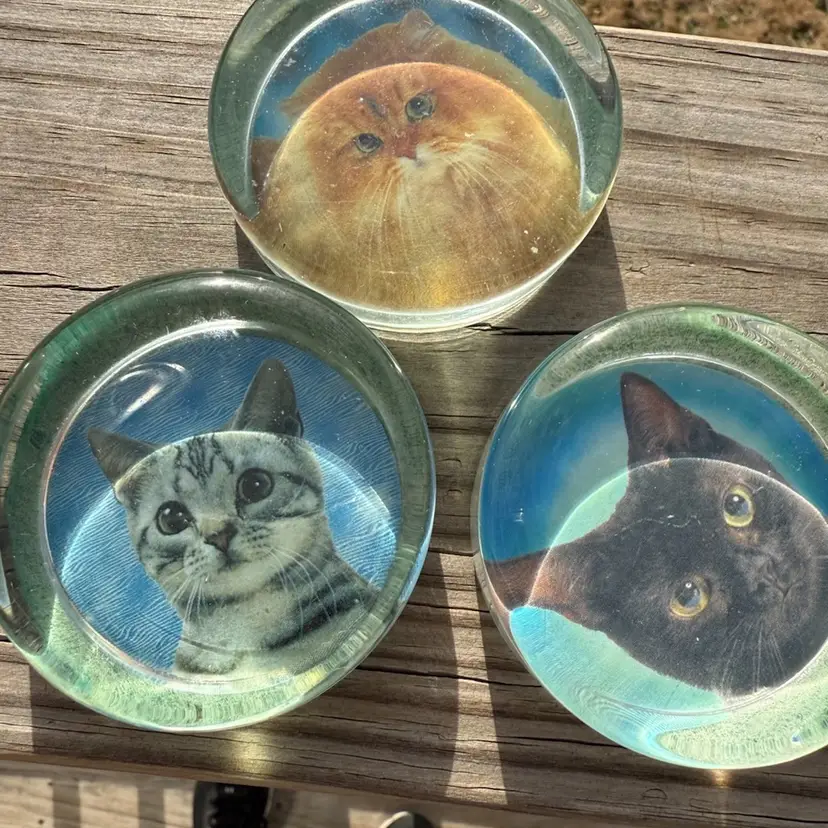 Handmade Crystal Glass 4 Cat Paperweight Set