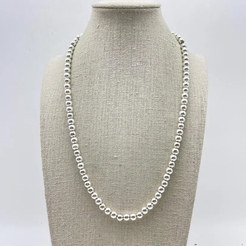 Vintage NAPIER Silver Tone Add A Bead Necklace Ball Chain Signed Classic Jewelry 18949