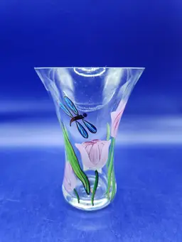 Lenox Tulip and Dragonfly Glass Vase - signed