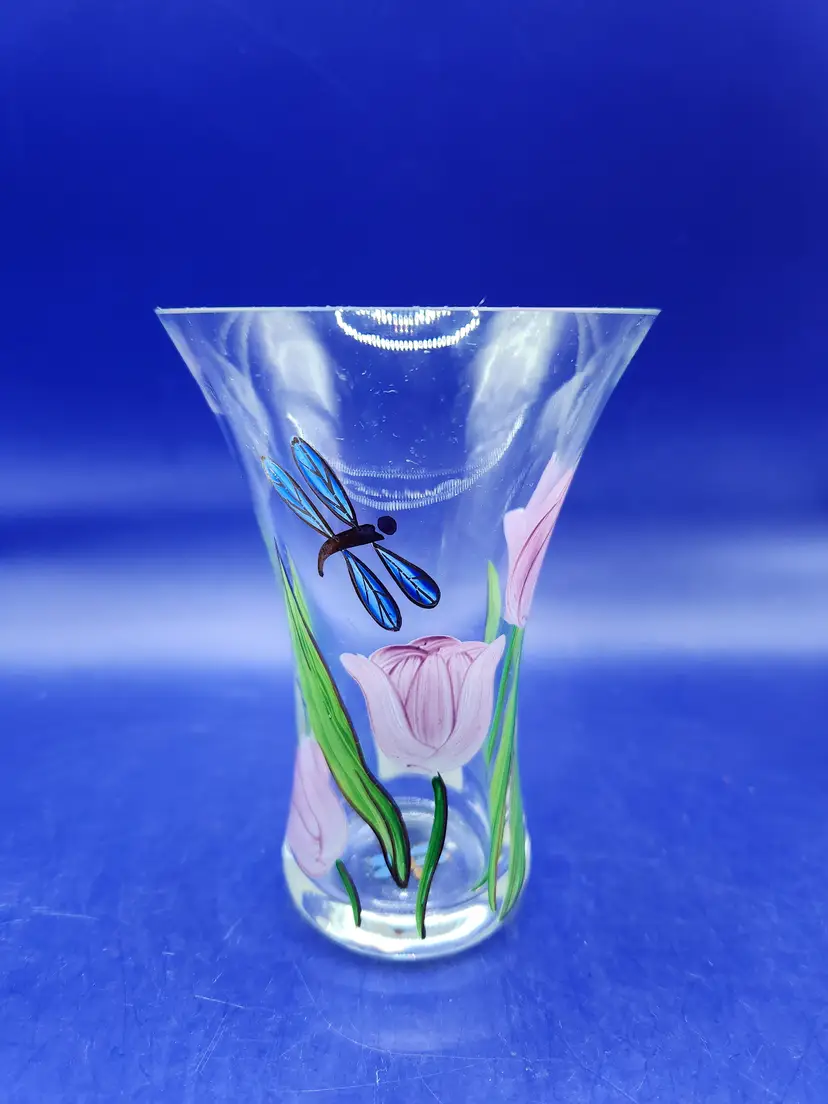 Lenox Tulip and Dragonfly Glass Vase - signed
