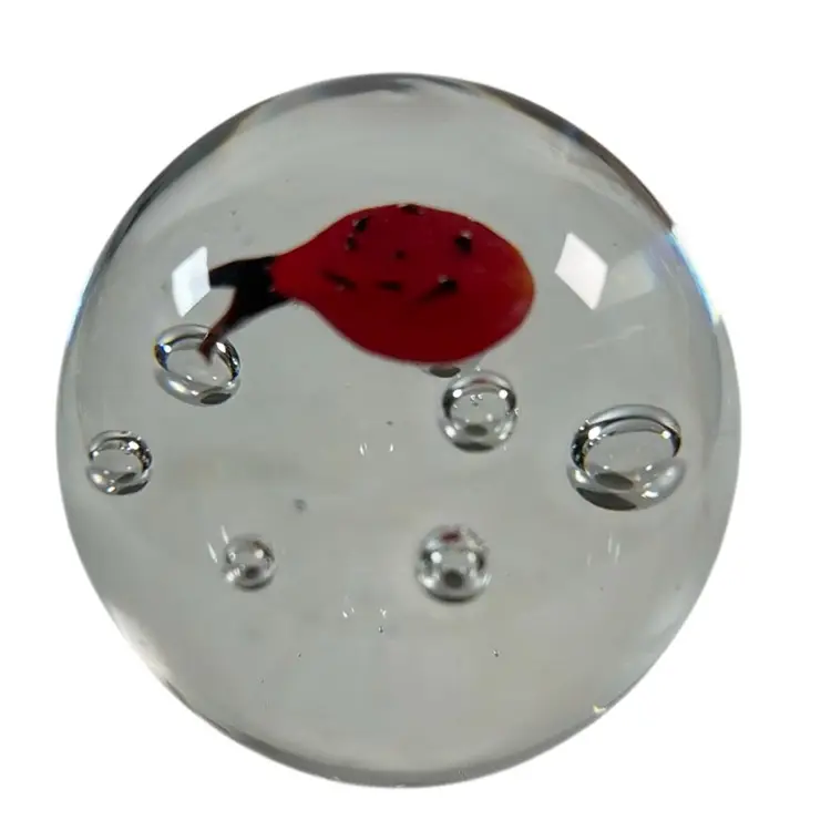 Lady Bug 3” Glass Paperweight with Controlled Bubbles