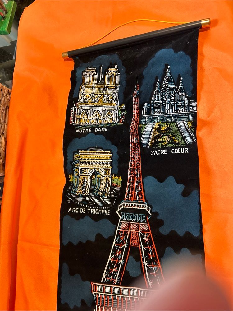 PARIS PACKAGE, 4 TOP TOURISM MARVELS VINTAGE 1980 DECORATION BANNER
