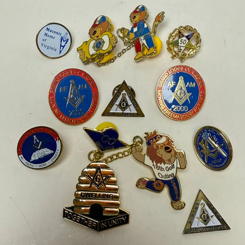 Lot of 11 Lions Club & Freemasonry Grand Lodge of Virginia Grandmaster Pins Tack