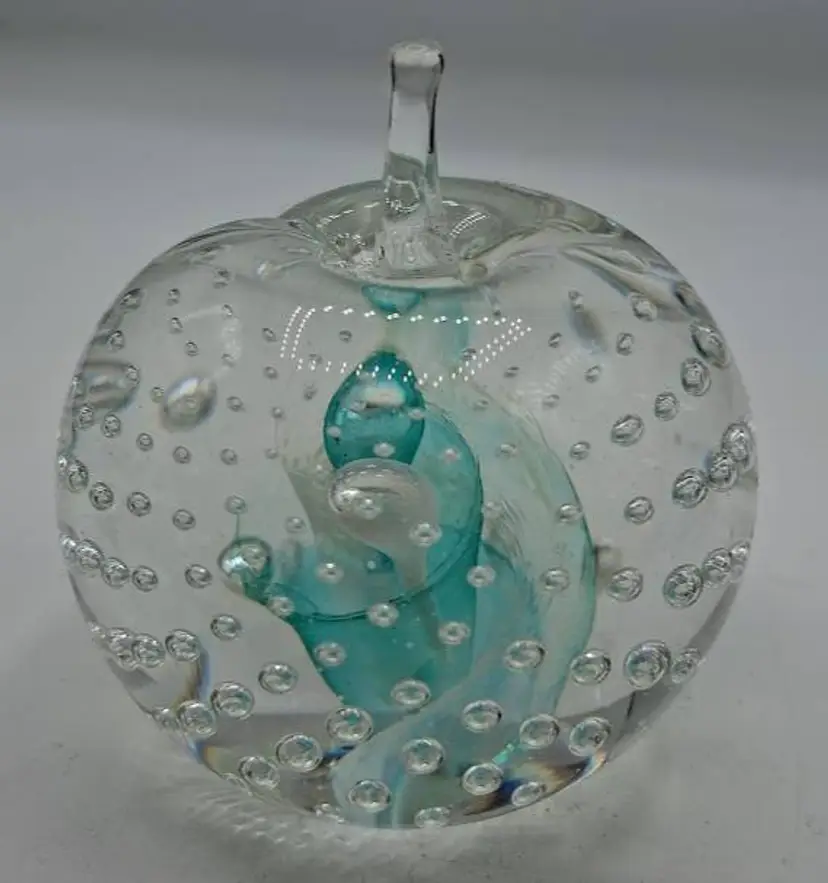 Vintage Signed Fellerman 1990 Air-Trap, Controlled Bubble, Peach Shaped Paperweight