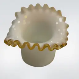Fenton Amber Gold Crest Milk Glass Hat Shaped Ruffled Vase