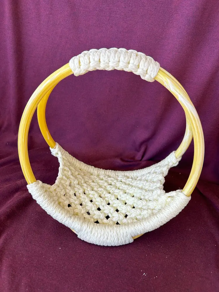 Vintage Sunny Yellow Macrame Basket