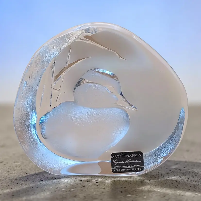 Mats Jonasson Sweden Crystal Glass Duckling Baby Duck Sculpture Paperweight