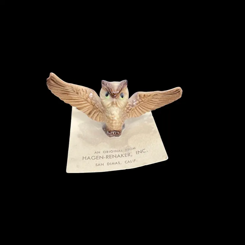 Vintage Hagen Renaker Bone China Miniature Brown Owl Figurine Wings Open 1.25” H