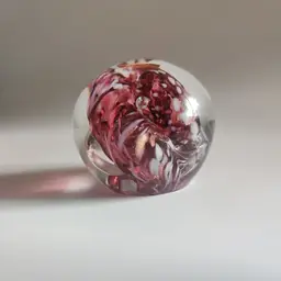 Vintage Signed Burgundy Swirl Round Paperweight 2.25in