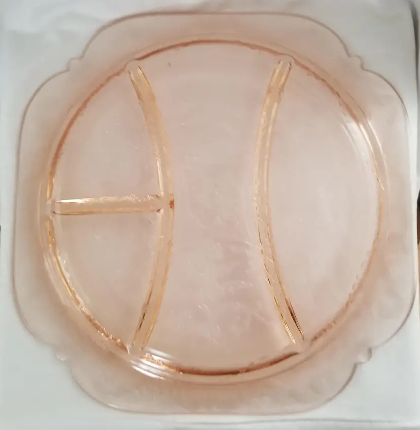 #203 Federal Depression Glass Pink Madrid 4-Part Relish Plate