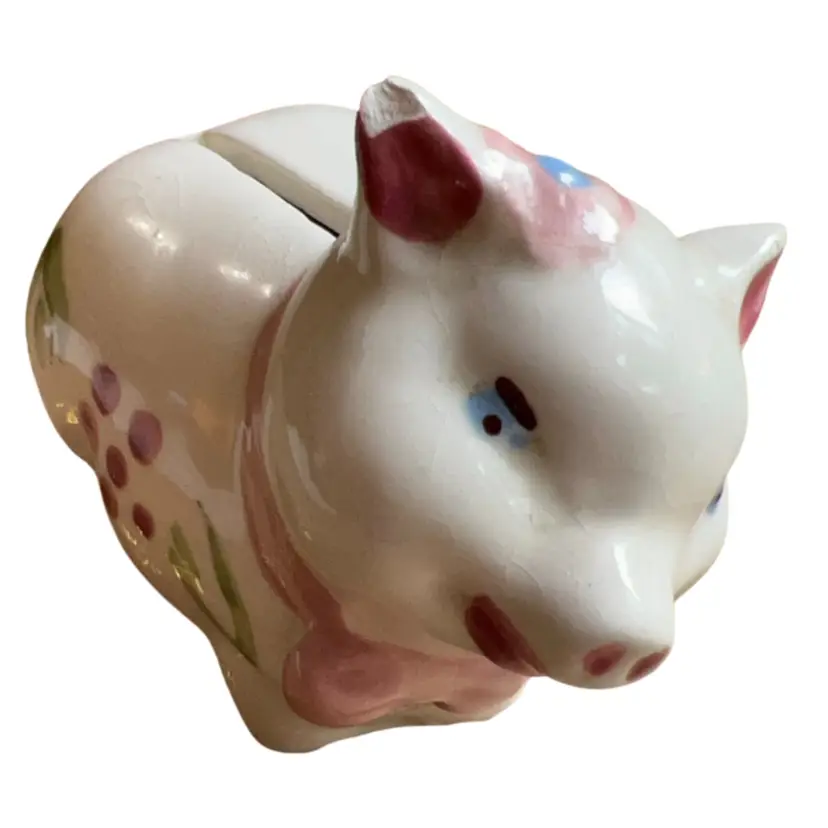 Vintage Ceramic Piggy Hand, Painted Craze Small Chip 4.5”
