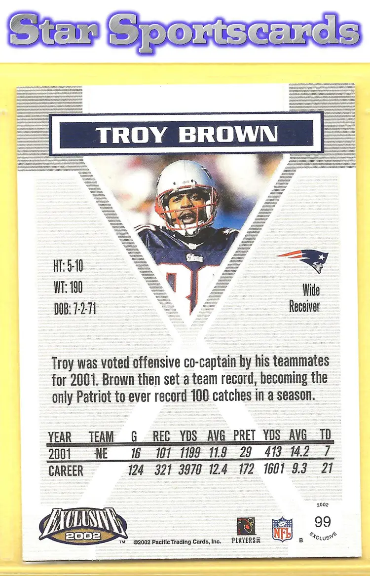 2002 Pacific Exclusive #99 Troy Brown Gold New England Patriots