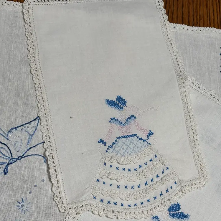 16-Vtg Antimacassar Armchair Protectors Hand Embroidered Cotton