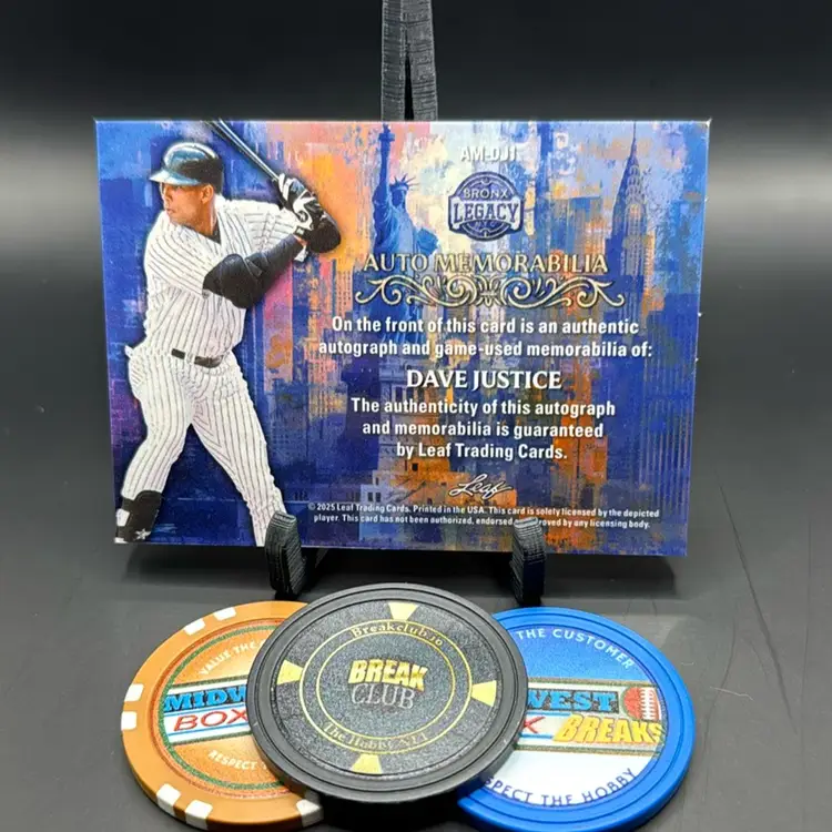 Dave Justice Auto Bat Relic 18/30 Bronze Holo Foil 2025 Bronx Legacy New York Yankees