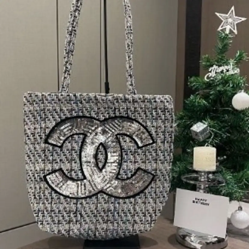 Chanel Silver Tweed Tote