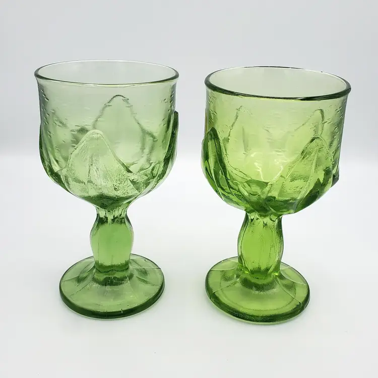 Pair of Franciscan Tiffin Green Crystal Cabaret Wine Goblets USA 1970's