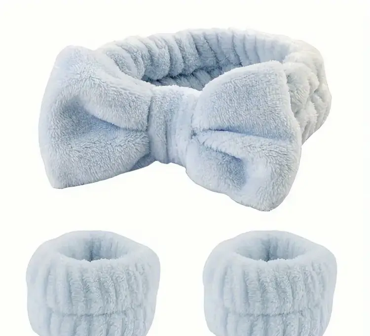 NWT Spa Headband Wristband 3 Piece Face Washing Set Wellness Blue