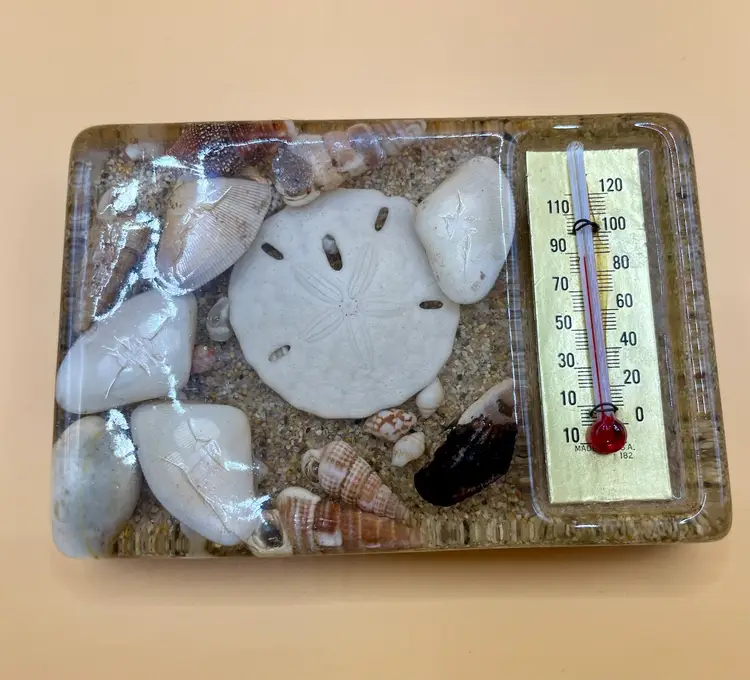 VTG Design Gifts Intl Lucite Seashells Thermometer Paperweight Coastal Grandma