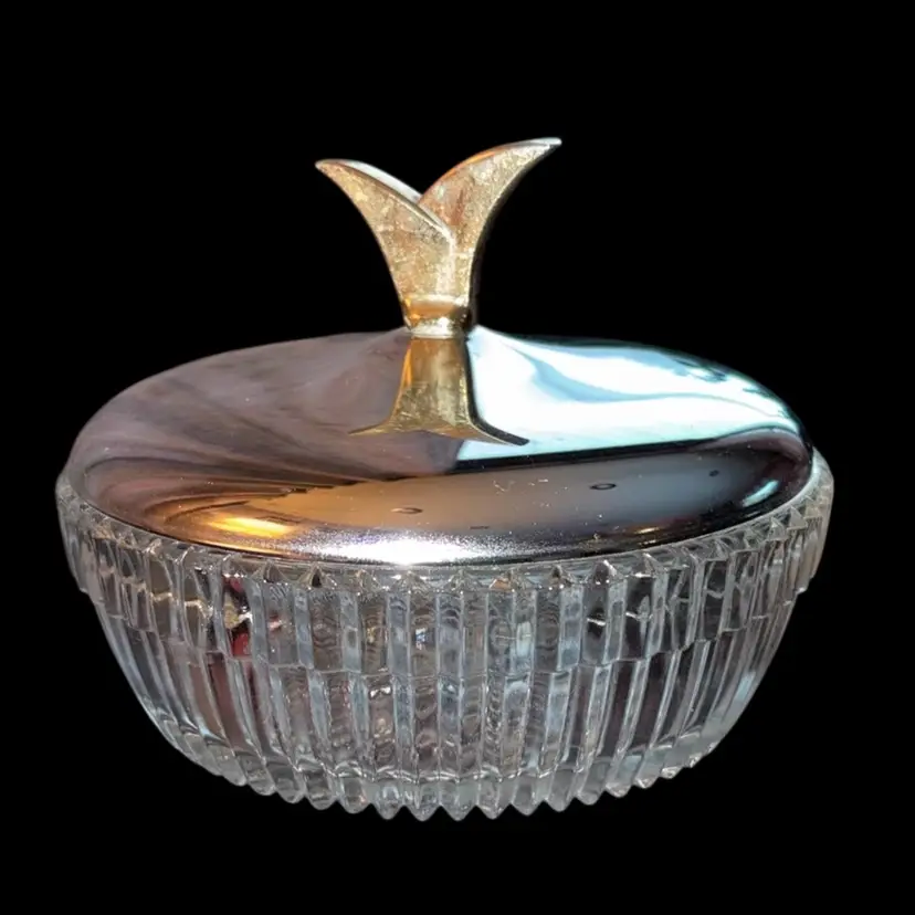 Mid Century Modern Kromex Covered Glass Dish With Metal Lid