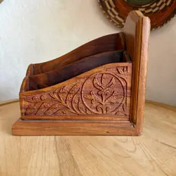 Vintage Desktop Wooden Mail/Bill Organizer Sorter Bookends Victorian Art Nouveau
