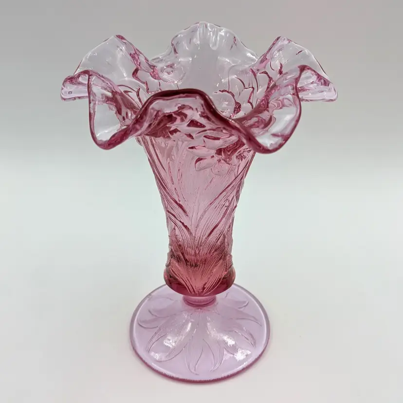 Fenton Daffodil Pattern 'Rose' Ruffled Edge Footed Vase
