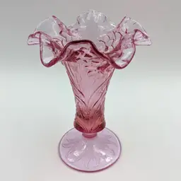 Fenton Daffodil Pattern 'Rose' Ruffled Edge Footed Vase