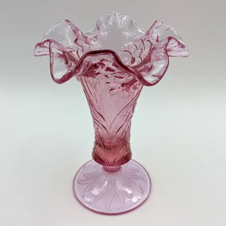 Fenton Daffodil Pattern 'Rose' Ruffled Edge Footed Vase