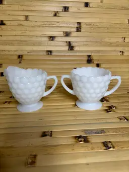 Vintage Anchor Hocking Bubble Milk Glass Cream & Sugar Set