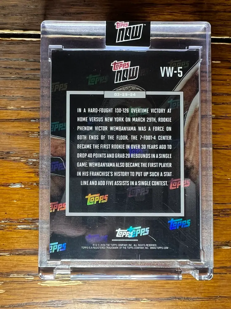 2024 Topps Now Victor Wembanyama RC 40/20 Game.  Spurs