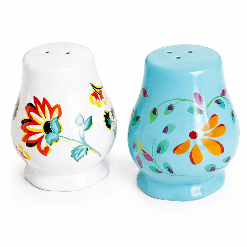 Pioneer Woman Flea Market Floral Salt and Pepper Shaker Set Turquoise Stoneware
