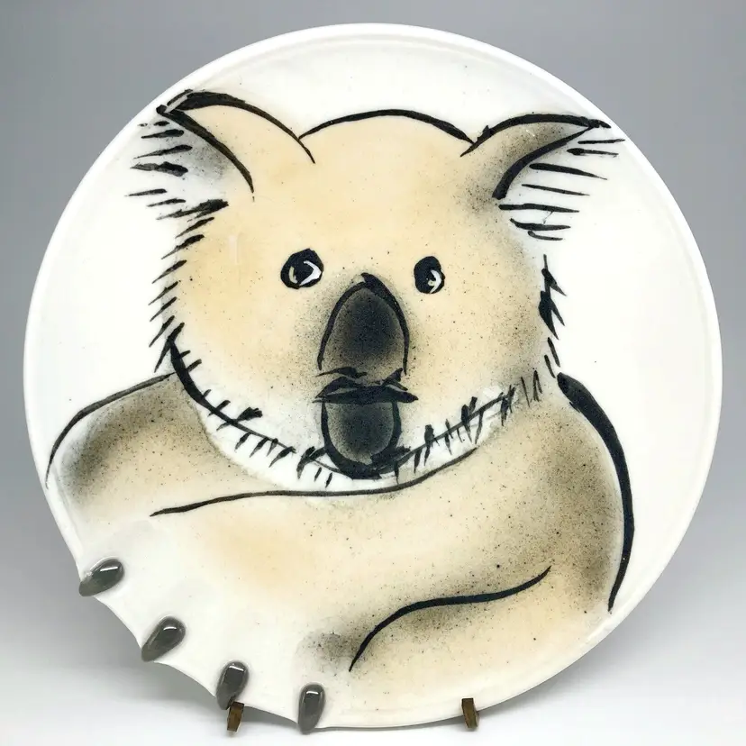 Nels Linde/Hawkdancing Studio Pottery, Hand-Painted Ceramic 3D Koala Plate, Vintage Made in USA