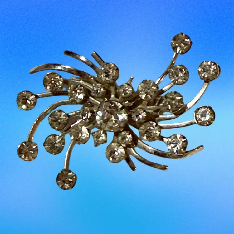 Vintage Signed Emmons Rhinestone Spray Silvertone Brooch