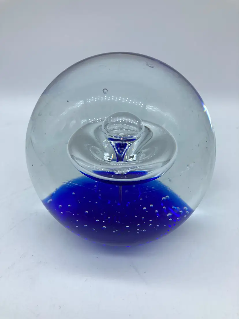 Damage blue donut paperweight