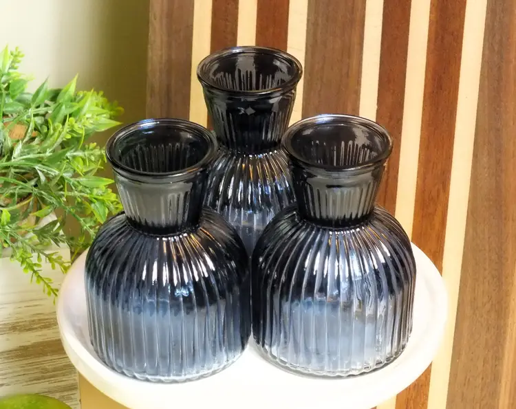 Vintage-Inspired THREE Blue Glass Bottle Trio