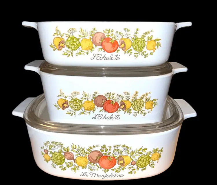 VTG Corning Ware Spice Of Life Casserole dishes cookware Set Of 3 With 2 Lids