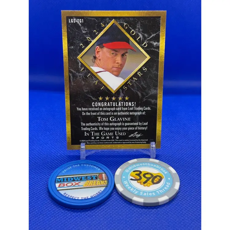 Tom Glavine - Leaf 2024 In The Game Used - Atlanta Braves AUTO Pink Halo /12