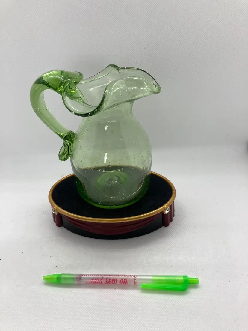 Williamsburg Green Glass Cream Pitcher with Applied Handle Studio Glass